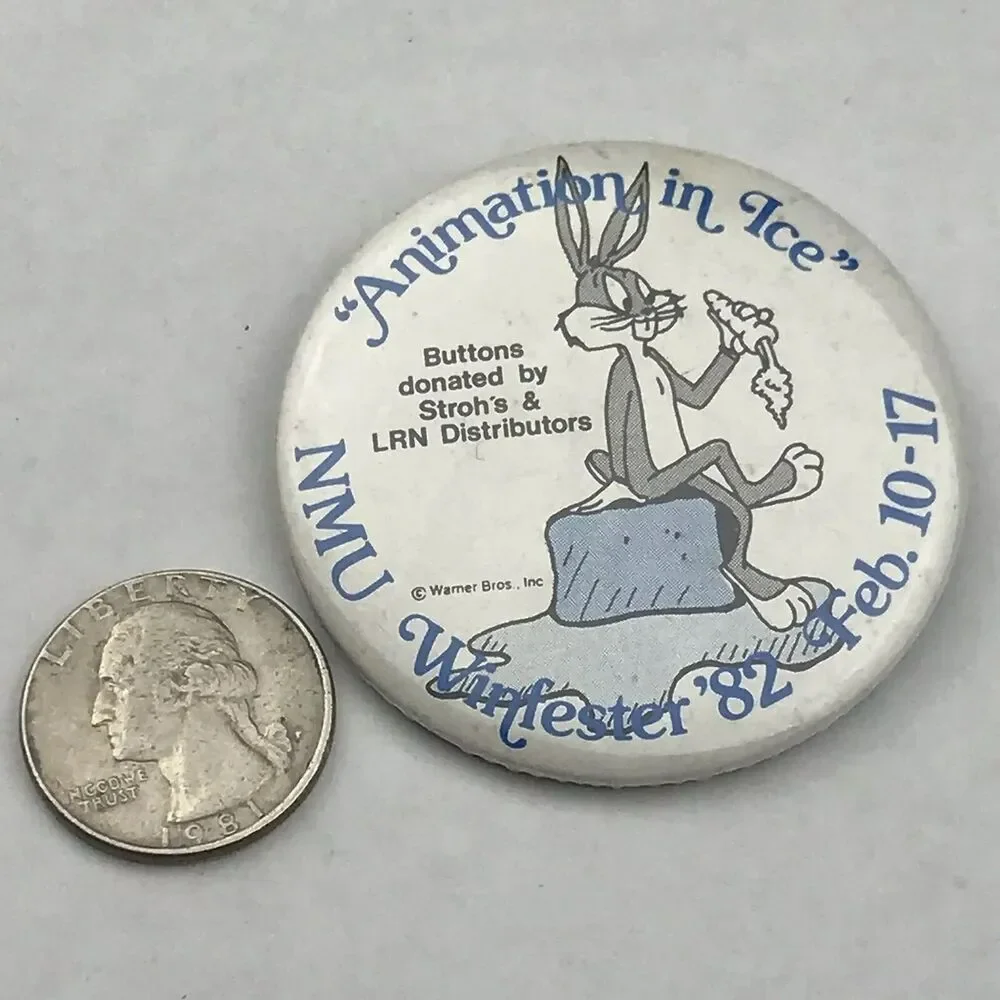 NMU Bugs Bunny Animation in Ice Winterfest 1982 Vintage 80s Pin Button Pinback
